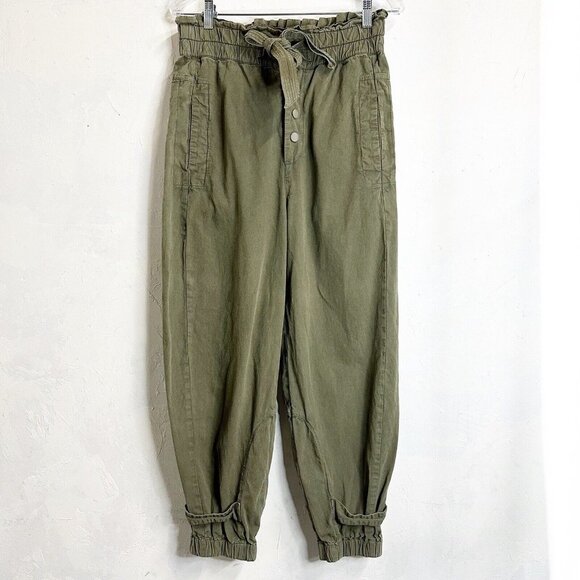 Sea New York Pants Womens 8 Barrel Wide Leg Parachute Pull On Tie Waist Green - Picture 1 of 12